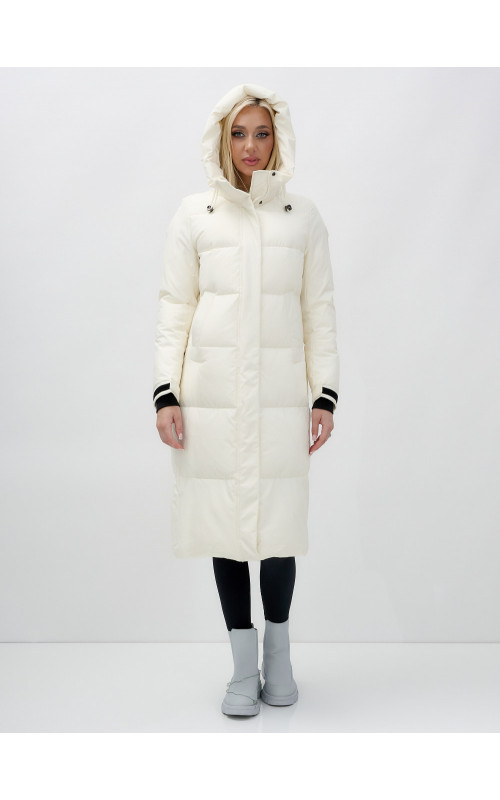 Длинный зимний пуховик с капюшоном для женщин.