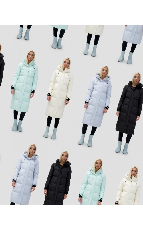 Длинный зимний пуховик с капюшоном для женщин.