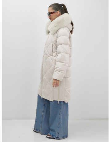 Длинный зимний пуховик с мехом песца.