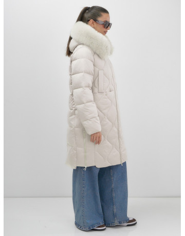 Длинный зимний пуховик с мехом песца.