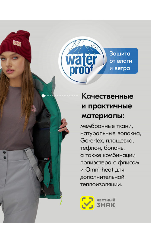Женский зимний горнолыжный костюм бирюзового цвета