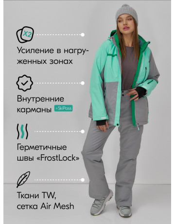Женский зимний горнолыжный костюм бирюзового цвета