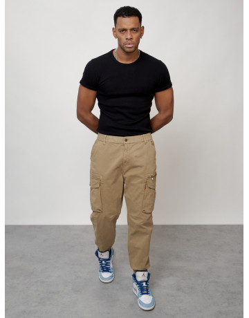 Мужские брюки карго с накладными карманами, бежевые