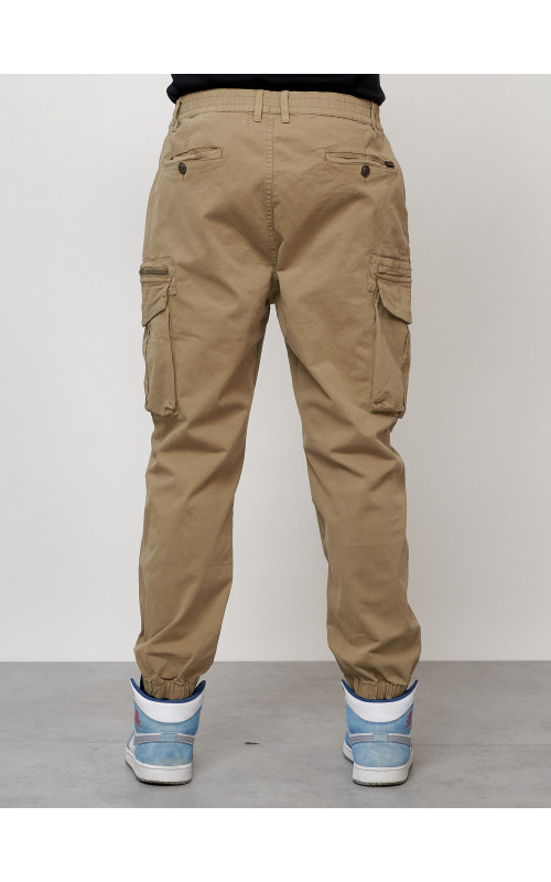 Мужские брюки карго с накладными карманами, бежевые