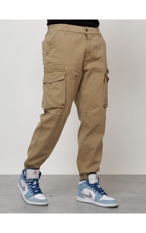 Мужские брюки карго с накладными карманами, бежевые