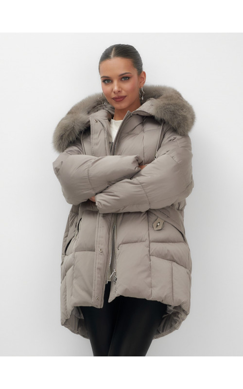 Пуховик с мехом песца зимний премиальный