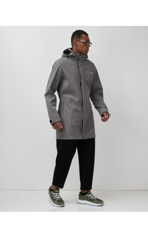 Мужская спортивная парка с капюшоном, softshell, серая