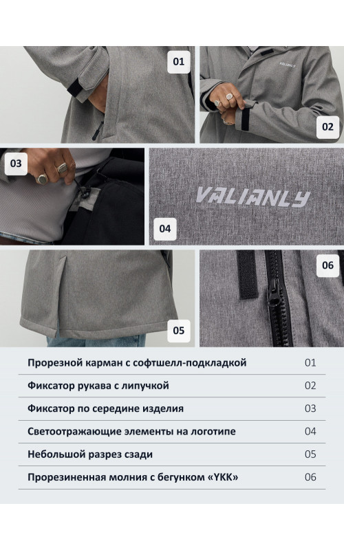 Мужская спортивная парка с капюшоном, softshell, серая