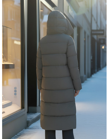 Длинный зимний пуховик с капюшоном для женщин