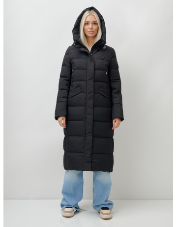 Длинный зимний пуховик с капюшоном для женщин.