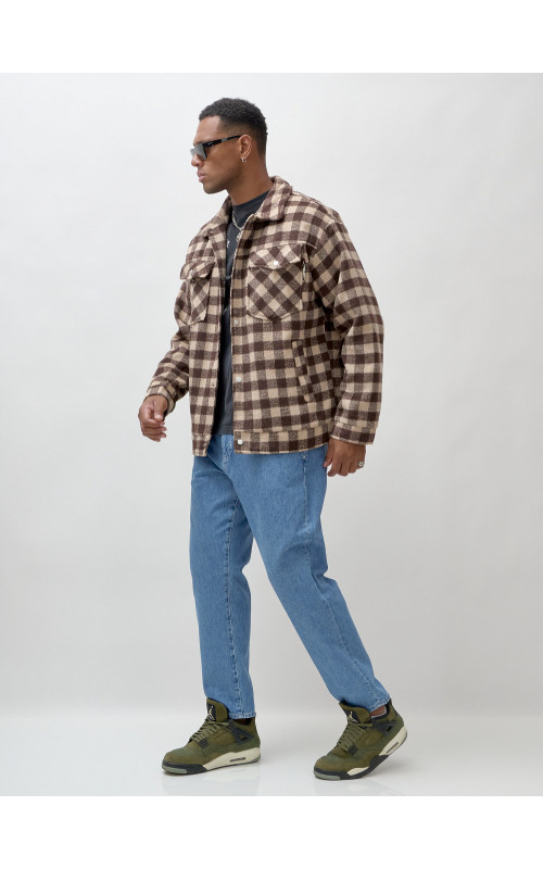 Мужская шерстяная рубашка прямого кроя в клетку.