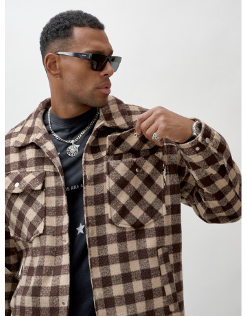 Мужская шерстяная рубашка прямого кроя в клетку.