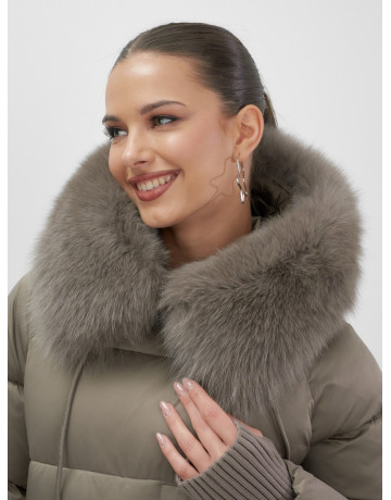 Пуховик с мехом песца, зима 2025, свободный крой