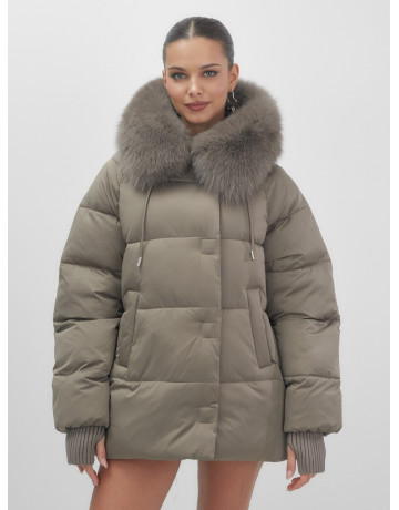 Пуховик с мехом песца, зима 2025, свободный крой