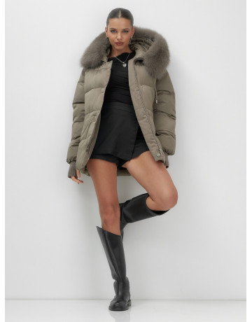Пуховик с мехом песца, зима 2025, свободный крой