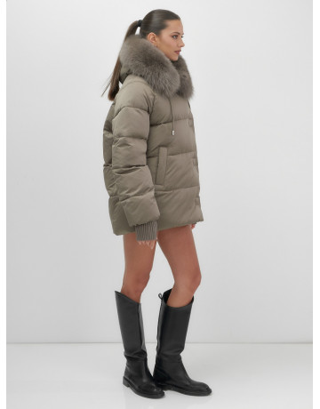 Пуховик с мехом песца, зима 2025, свободный крой