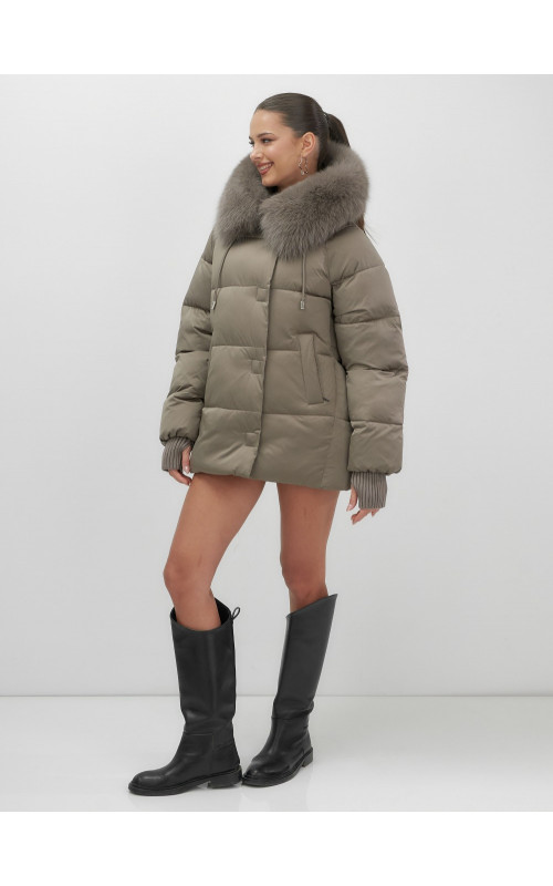 Пуховик с мехом песца, зима 2025, свободный крой