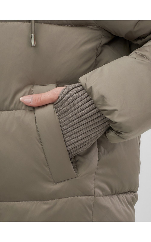 Пуховик с мехом песца, зима 2025, свободный крой