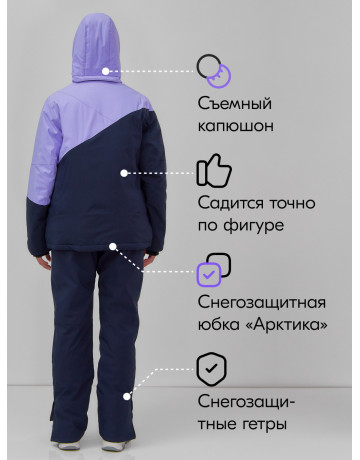Женский горнолыжный костюм сиреневого цвета