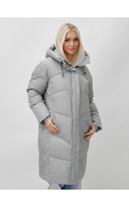 Длинный зимний пуховик с капюшоном для женщин