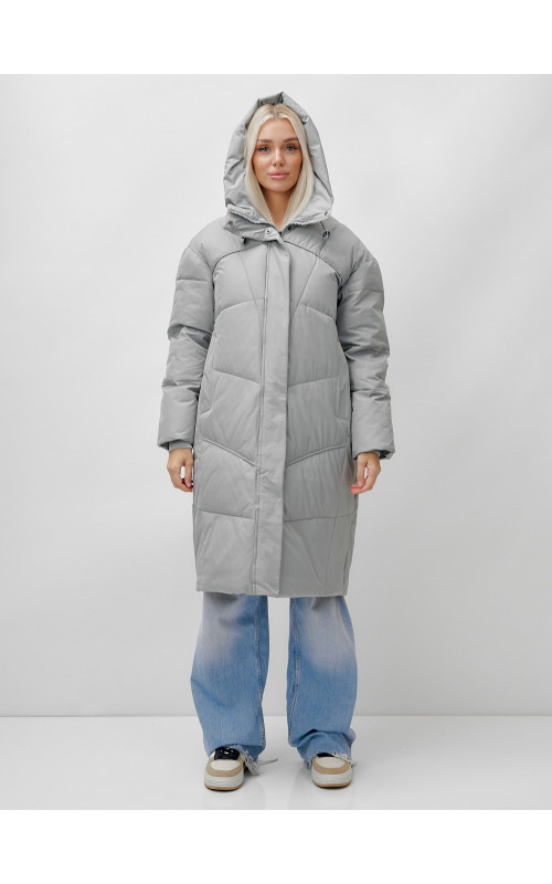 Длинный зимний пуховик с капюшоном для женщин