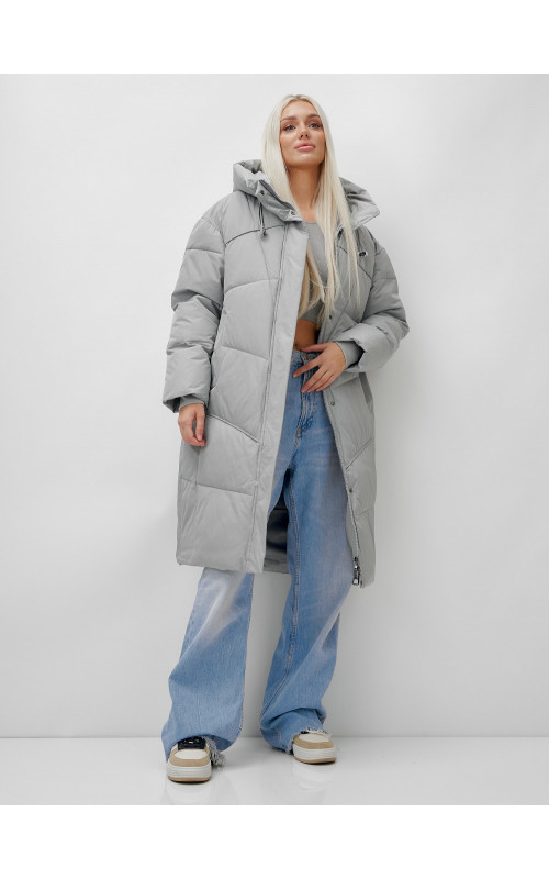 Длинный зимний пуховик с капюшоном для женщин