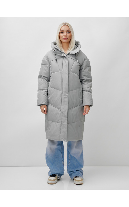 Длинный зимний пуховик с капюшоном для женщин
