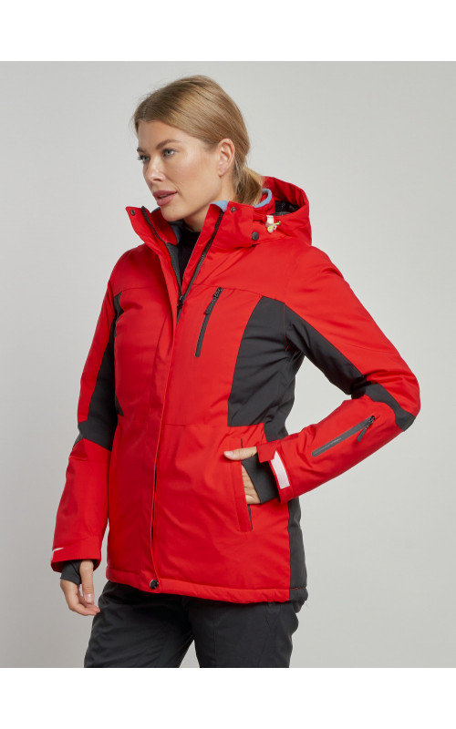 Женская горнолыжная куртка красная, зима