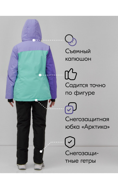 Женский зимний горнолыжный костюм бирюзового цвета