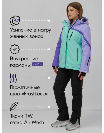 Женский зимний горнолыжный костюм бирюзового цвета