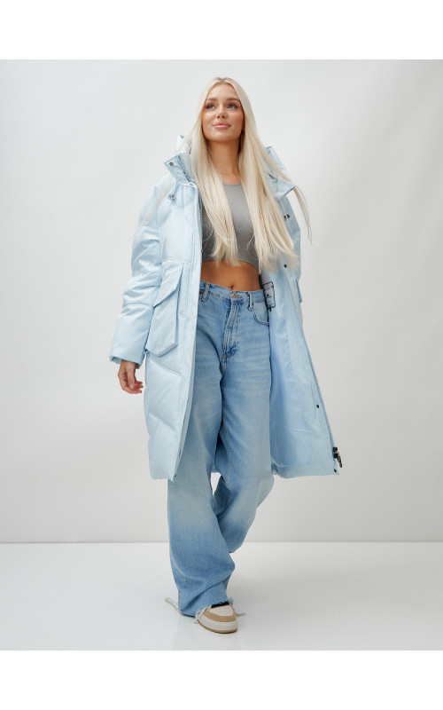 Женский длинный пуховик с капюшоном «Летучая мышь»