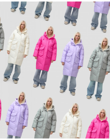 Женский длинный пуховик с капюшоном «Летучая мышь»