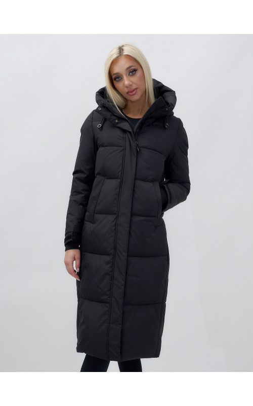 Длинный зимний пуховик для женщин с капюшоном.
