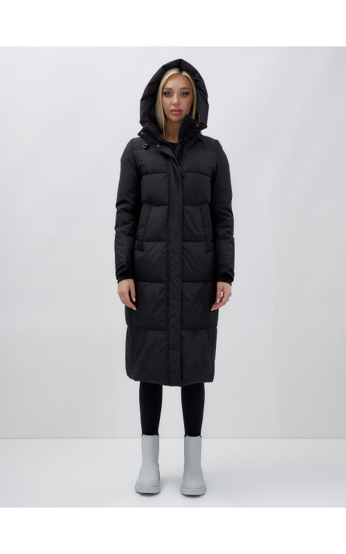Длинный зимний пуховик для женщин с капюшоном.
