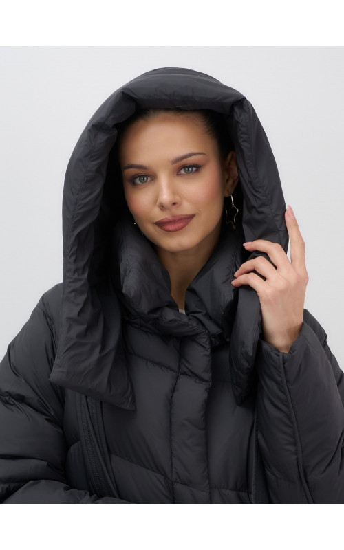 Длинный женский пуховик с капюшоном для зимы