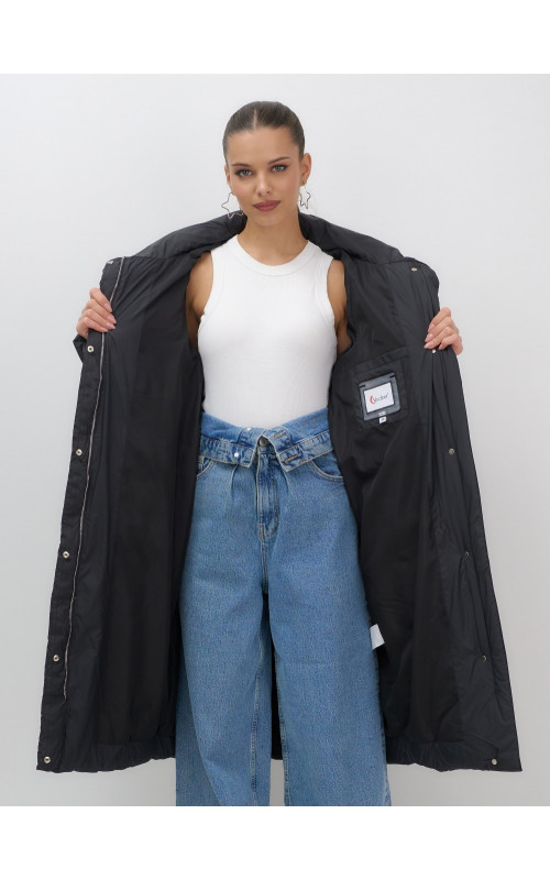 Длинный женский пуховик с капюшоном для зимы