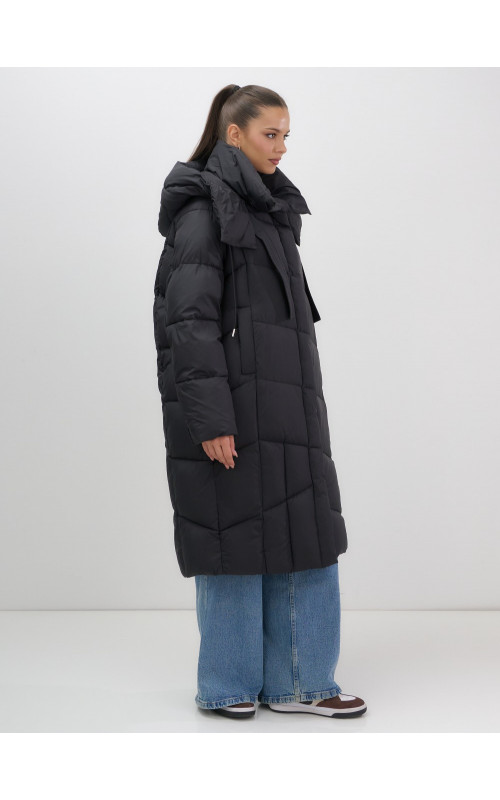 Длинный женский пуховик с капюшоном для зимы