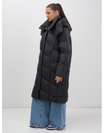 Длинный женский пуховик с капюшоном для зимы