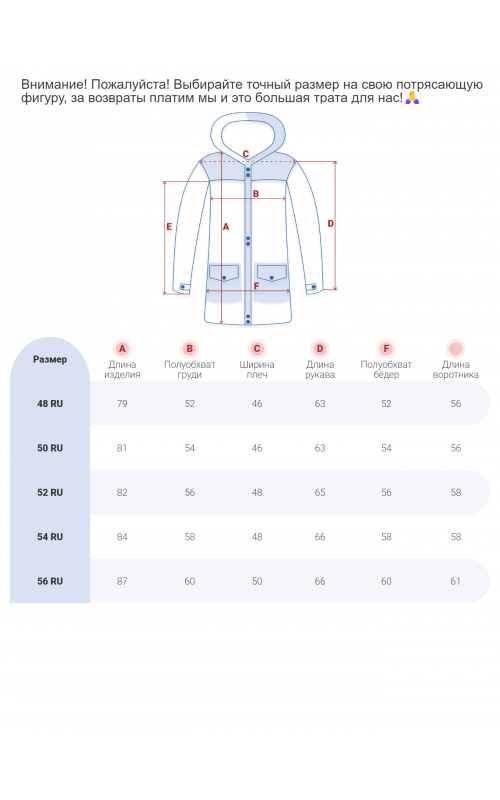 Мужская демисезонная парка, размерный ряд.