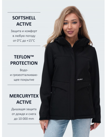 Женская спортивная ветровка с капюшоном, black softshell