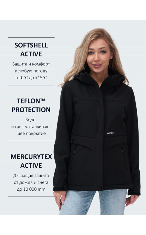 Женская спортивная ветровка с капюшоном, black softshell