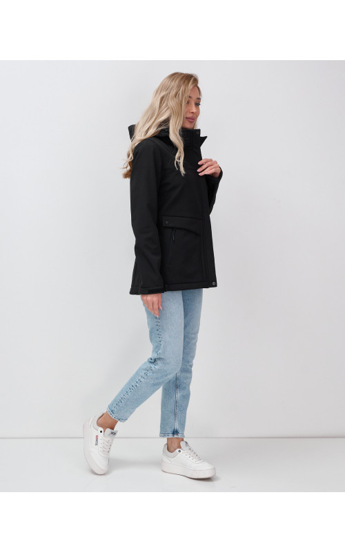 Женская спортивная ветровка с капюшоном, black softshell