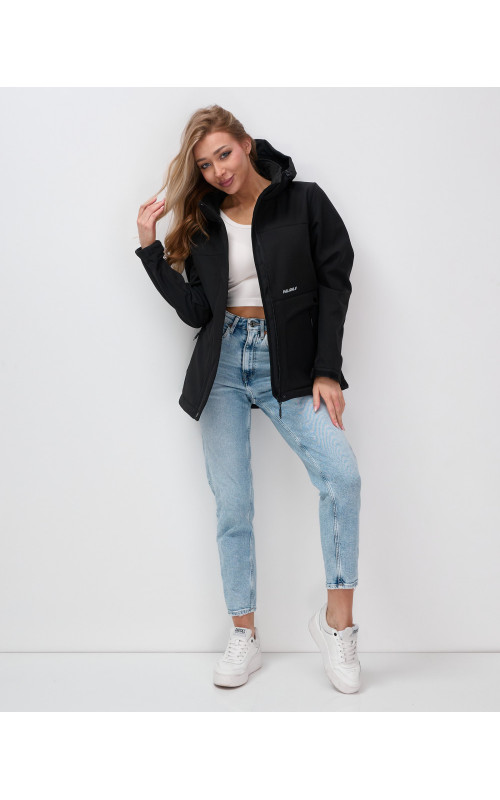 Женская спортивная ветровка с капюшоном, black softshell