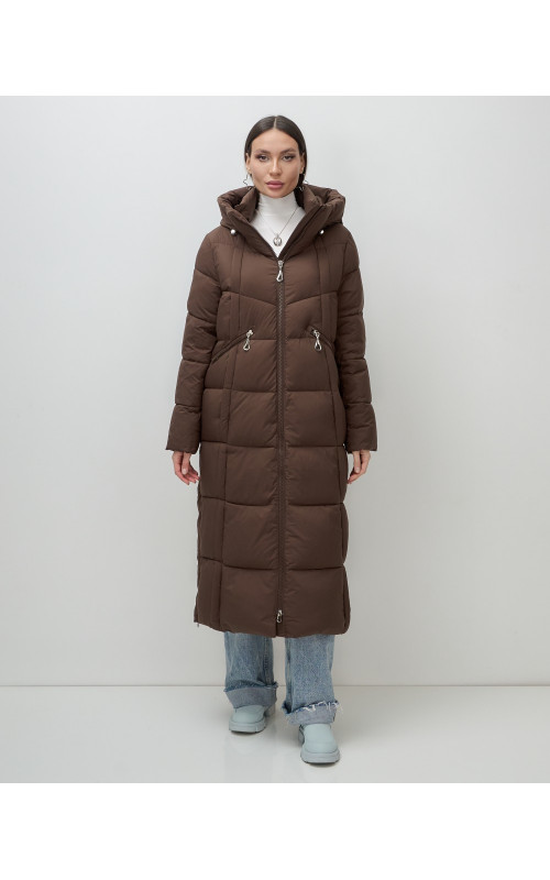 Длинный зимний пуховик для женщин с капюшоном