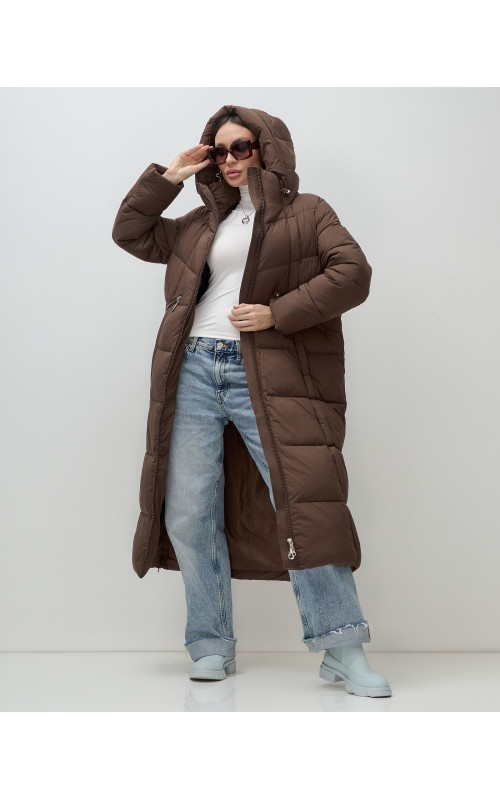 Длинный зимний пуховик для женщин с капюшоном