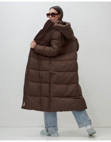 Длинный зимний пуховик для женщин с капюшоном