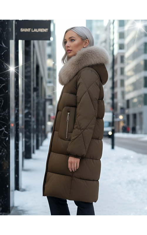 Длинный зимний пуховик премиум-класса