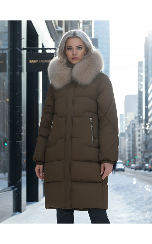 Длинный зимний пуховик премиум-класса