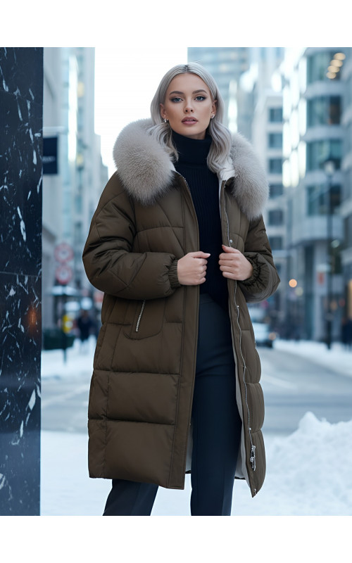 Длинный зимний пуховик премиум-класса