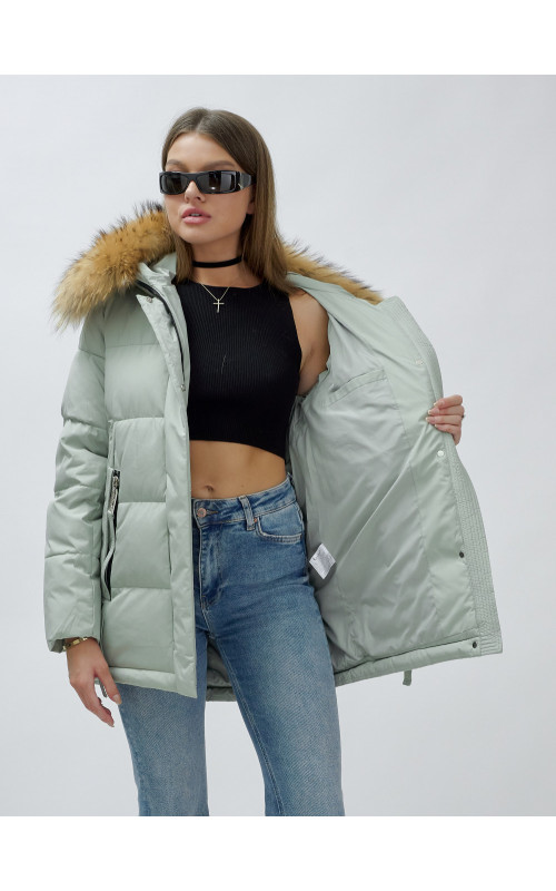 Женская зимняя куртка премиум-класса с мехом енота.